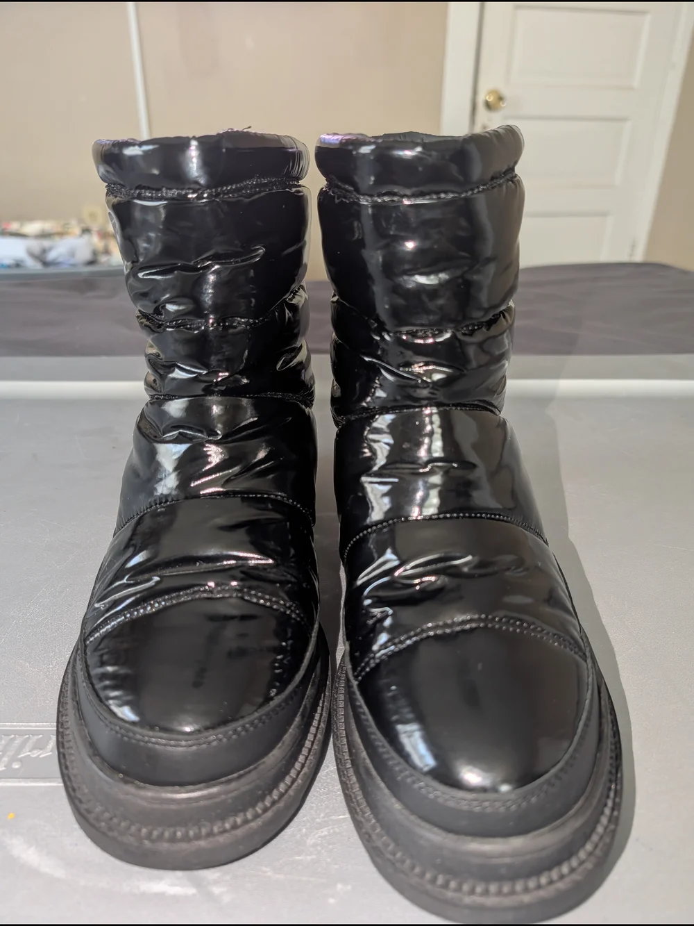 Sam Edelman Carlton Waterproof Puffer Snow Boots Black Glossy Lug Sole Size 8M